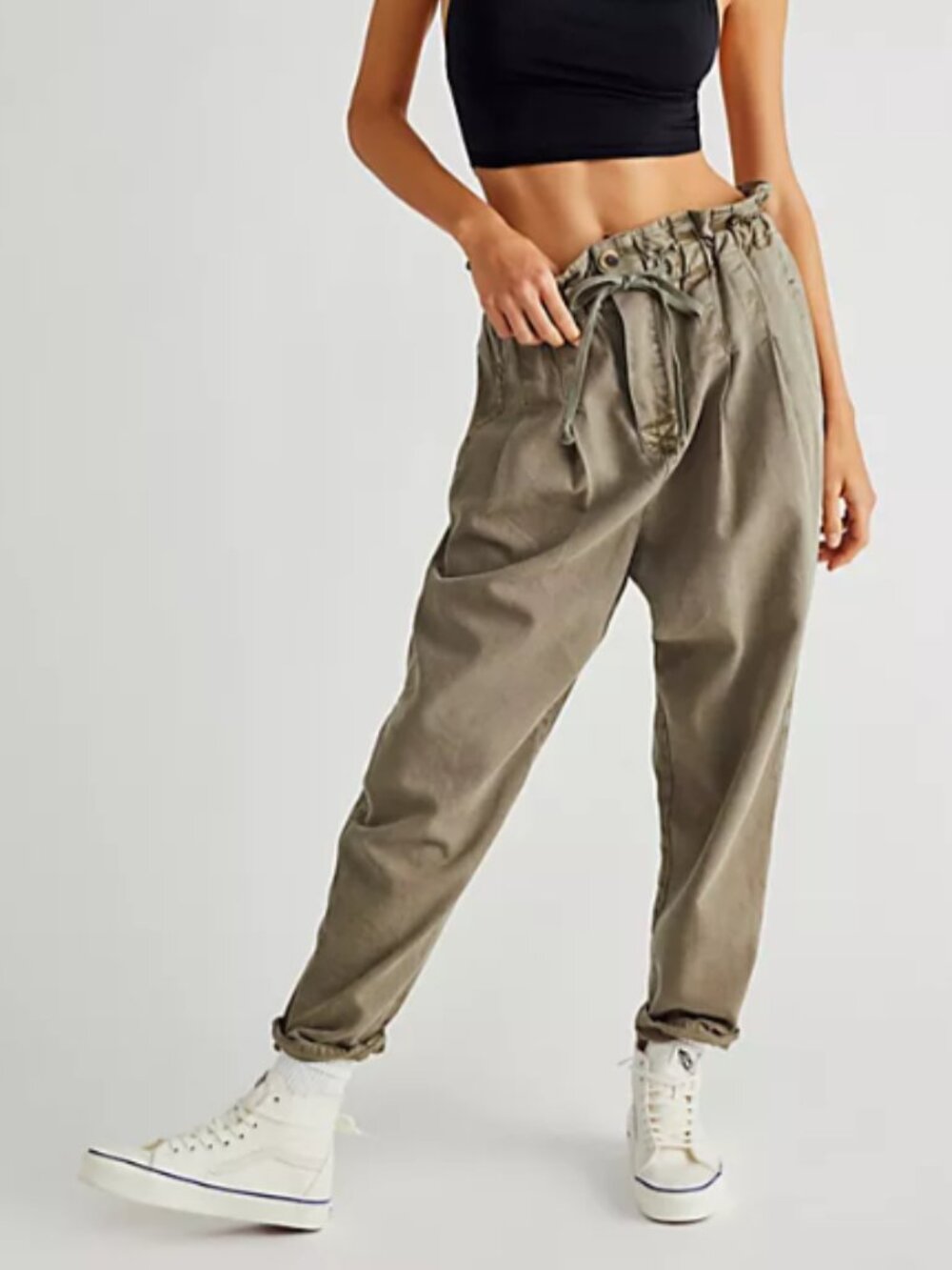 Free People Margate Pleated Trouser Pants Paper Bag High Rise Drawstring Size XS